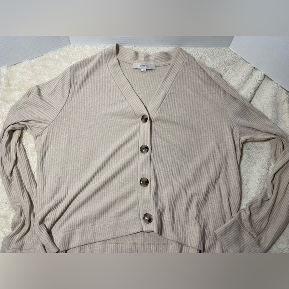 LOFT Beige Ribbed Cardigan - Picture 7 of 8